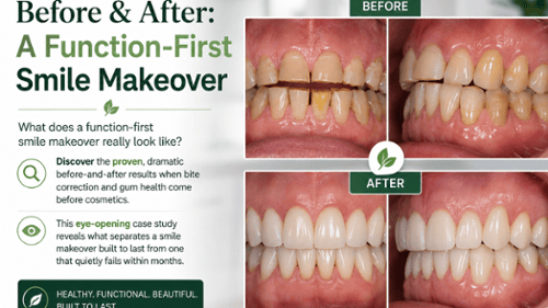 smile makeover showing stained, uneven teeth transformed into a bright, aligned smile