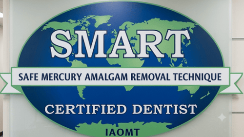 IAOMT SMART certified dentist sign for Safe Mercury Amalgam Removal Technique
