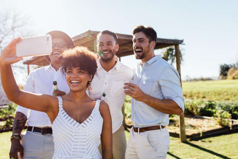People smiling together taking a selfie at a winery, centerville oh